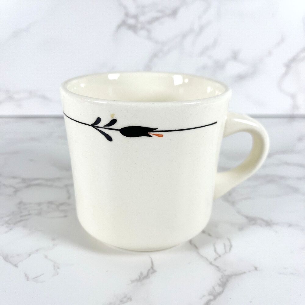 Vintage Oxford Brazil Stoneware Mug Minimalist Black Tulip Coral Bud
